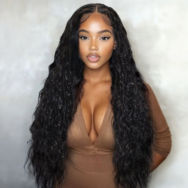 Klaiyi Water Wave 7x5 Bye Bye Knots Glueless Wig with Loc Braided Pre-Everything Lace Frontal Wig with Invisi Drawstring