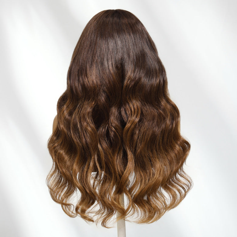Klaiyi  3-Tone Brown Ombre with Golden Ends 13x4 Pre Everything Body Wave Lace Front Wig With Invisible Drawstring