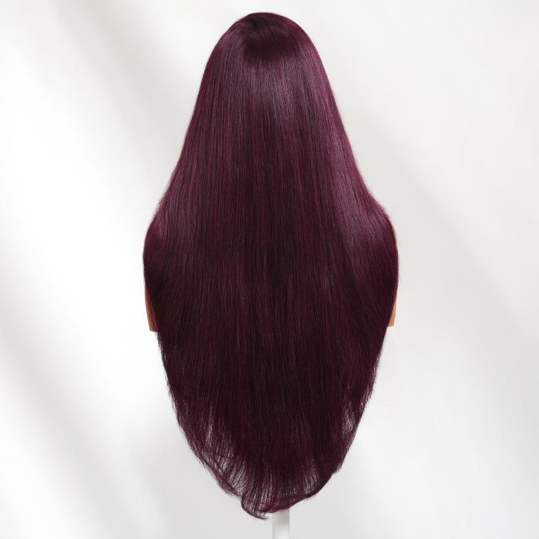 Klaiyi Black Cherry 7x5 Bye Bye Knots Silky Straight With Wispy Bangs Face-Framing Layers Glueless Natural Volume Style