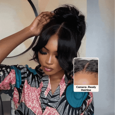 Klaiyi 7×5 Bye-Bye Slip Lace Wig Put On And Go Feathered Layer Left Side Part 200% Density with Invisible Drawstring