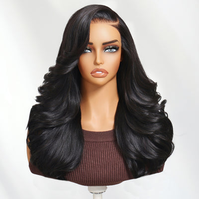 Klaiyi 7×5 Bye-Bye Slip Lace Wig Put On And Go Feathered Layer Left Side Part 200% Density with Invisible Drawstring