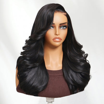 Klaiyi 7×5 Bye-Bye Slip Lace Wig Put On And Go Feathered Layer Left Side Part 200% Density with Invisible Drawstring