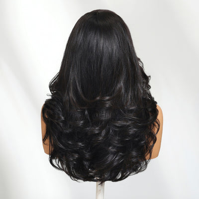 Klaiyi 7×5 Bye-Bye Slip Lace Wig Put On And Go Feathered Layer Left Side Part 200% Density with Invisible Drawstring