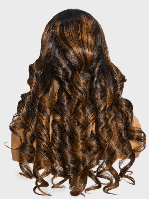 Klaiyi Ombre Brown Balayage Highlight Body Wave 7x5 Bye Bye Knots Wig Precolored Glueless Human Hair Lace Wig