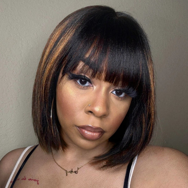 Fast Shipping| Klaiyi Yaki Straight Bob Wig with Bang 2x4 Lace Closure Wig Beginner Friendly Human Hair Wig Flash Sale