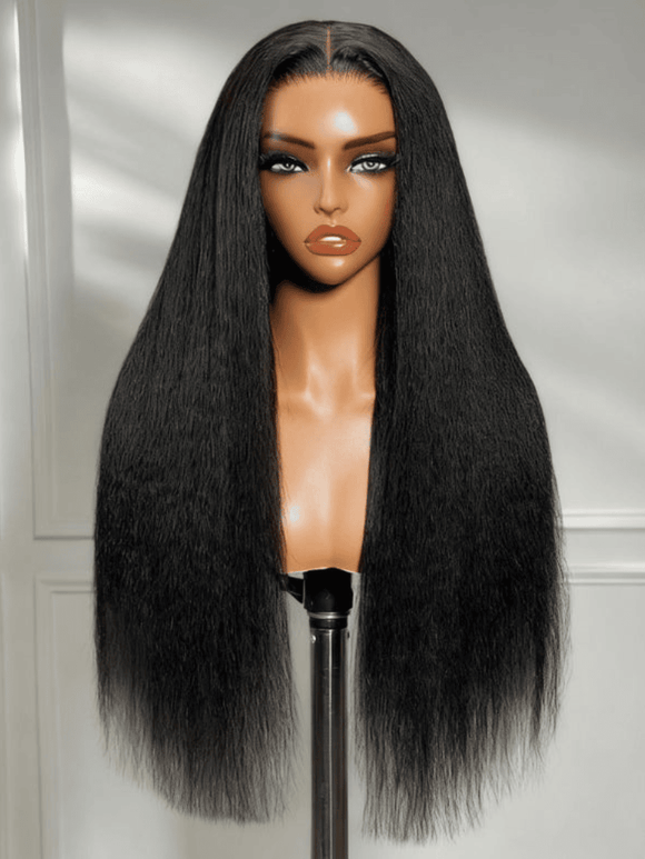 Perruque Klaiyi 13x4 HD Real Scalp, lace frontale invisible, noire naturelle, crépue et lisse, avec cordon de serrage invisible 