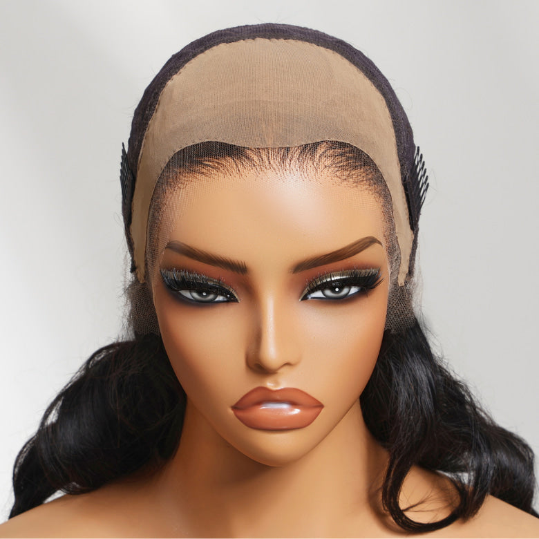 Klaiyi 13x4 HD Real Scalp Wig Invisible Lace Frontal Natural Black Kinky Straight Wig With Invisi Drawstring