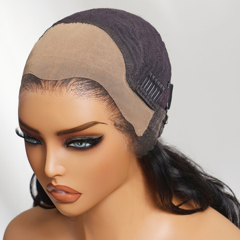 Klaiyi 13x4 HD Real Scalp Wig Invisible Lace Frontal Natural Black Kinky Straight Wig With Invisi Drawstring