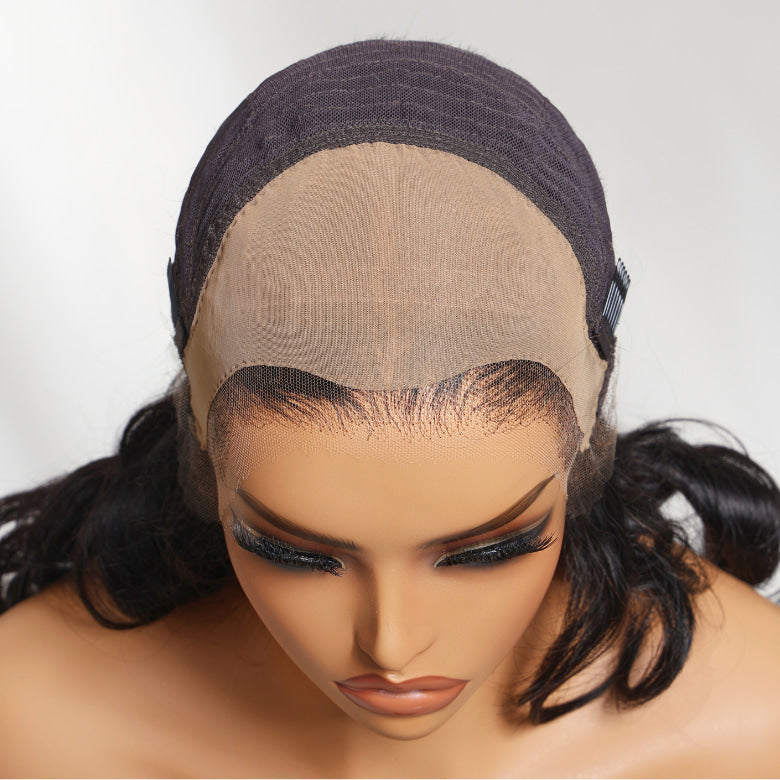 Klaiyi 13x4 HD Real Scalp Wig Invisible Lace Frontal Natural Black Kinky Straight Wig With Invisi Drawstring