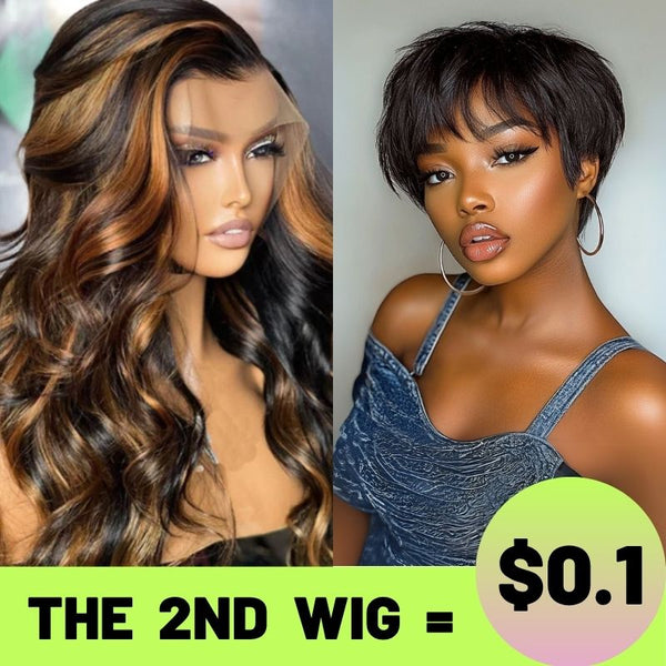 $0.1 For 2nd Wig | 16" 13x5x1 Lace Body Wave Wig Balayage Highlight + 6" Short Bob Wig Flash Sale