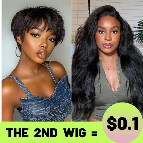 $0.1 For 2nd Wig | 16" 4X1 Lace Kinky Straight Wig + 6" Short Bob Wig Super Flash Sale