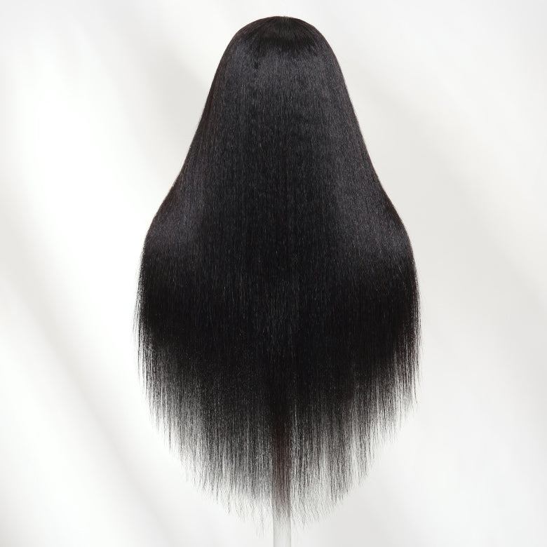 Klaiyi 2 in 1 Straight  V part Wig From Salon-Silk to Natural Blow Out Kinky Straight Glueless Wig Human Hair Wig With Invisible Drawstring