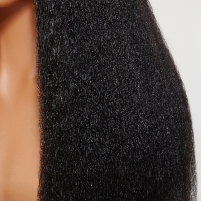 Klaiyi 2 in 1 Straight  V part Wig From Salon-Silk to Natural Blow Out Kinky Straight Glueless Wig Human Hair Wig With Invisible Drawstring