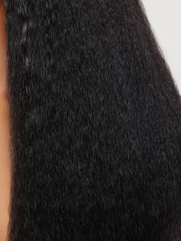 Perruque Klaiyi 2 en 1 lisse avec raie en V, effet soyeux naturel, sans colle, cheveux humains avec cordon de serrage invisible 