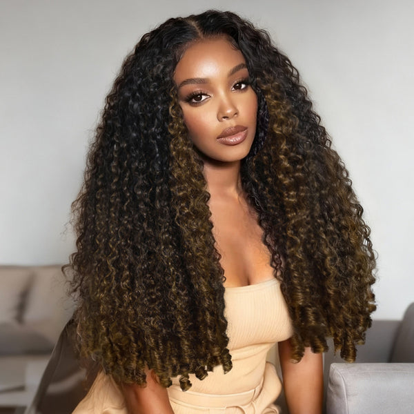 Klaiyi Hair InvisiBlend™ V part Wig Curly Hair with Finger Coil Ends Human Hair Wig