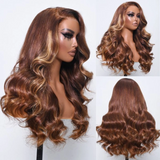 Klaiyi 13x4 Lace Front Golden Brown With Flaxen Highlights Loose Wave Wig