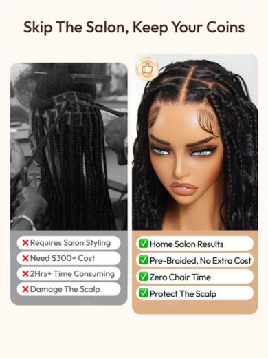 $99=36inch | Flash Sale Klaiyi 34inch Knotless Full Lace Box Braid Wig Boho Goddess Braided Wig with Baby Hair Curly Ends Wig