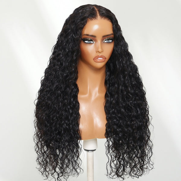 Klaiyi 7x5 Bye Bye Knots Lace Closure Mixed Curls Deep Wave and Jerry Curly Fluffy Wig Defined Curls Glueless Wig with Invisi-Drawstring