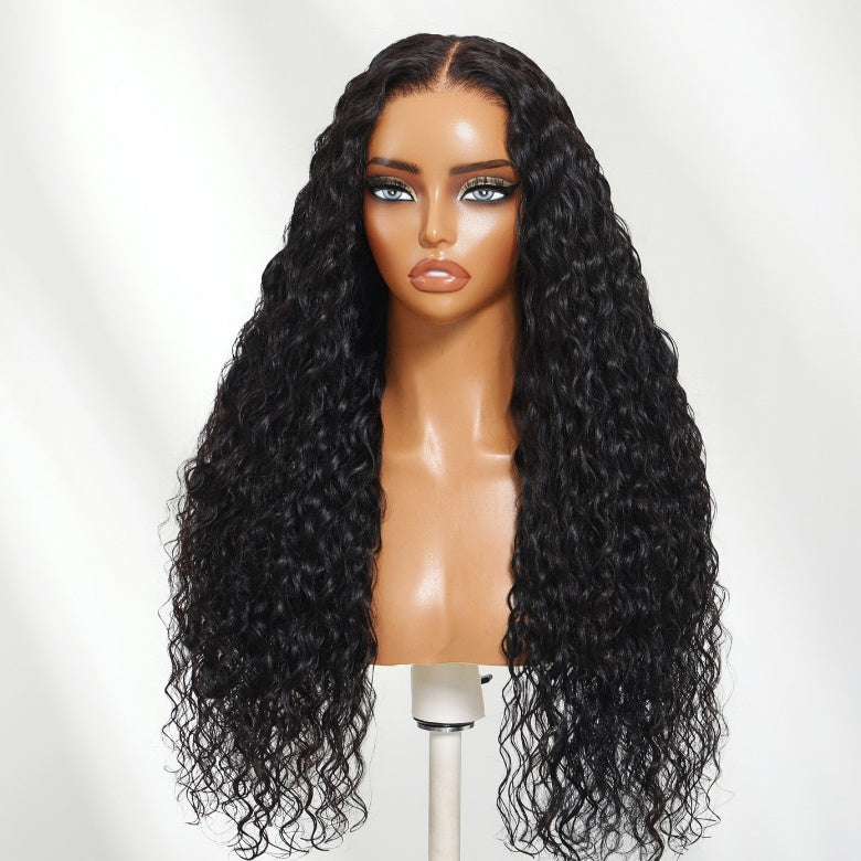 Klaiyi 7x5 Bye Bye Knots Lace Closure Mixed Curls Deep Wave and Jerry Curly Fluffy Wig Defined Curls Glueless Wig with Invisi-Drawstring