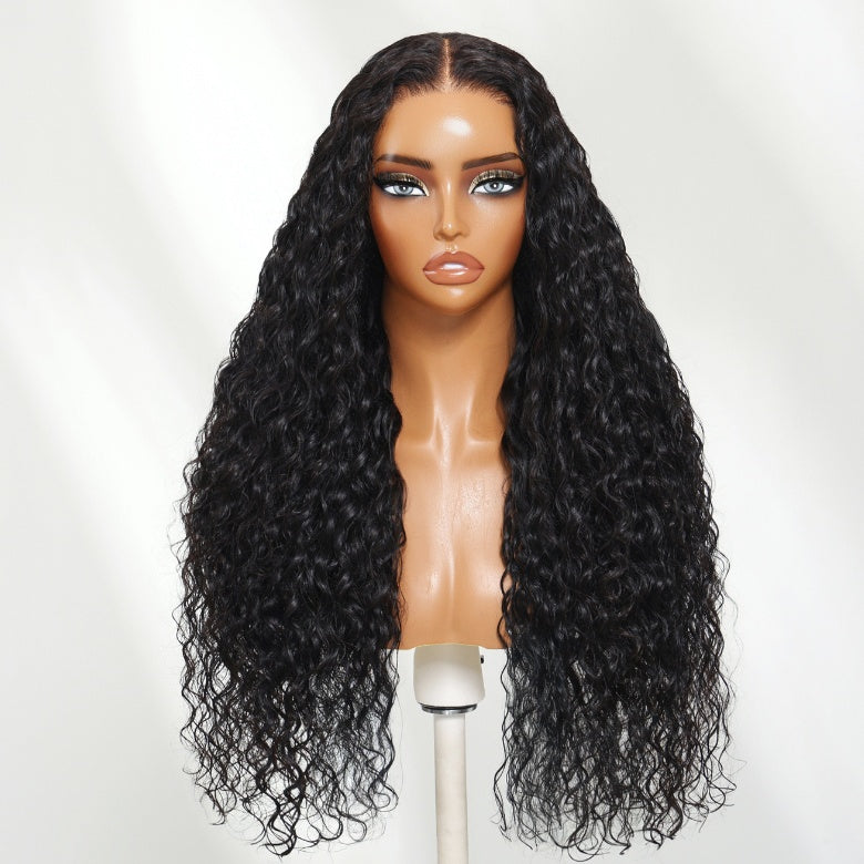 Klaiyi 7x5 Bye Bye Knots Lace Closure Mixed Curls Deep Wave and Jerry Curly Fluffy Wig Defined Curls Glueless Wig with Invisi-Drawstring