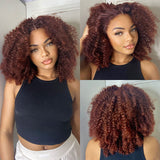 $50 OFF Full $51 | Code: SAVE50 Klaiyi Pre-Cut 4C Afro Kinky Curly Wig Auburn Brown 13x4 Lace Frontal Wig