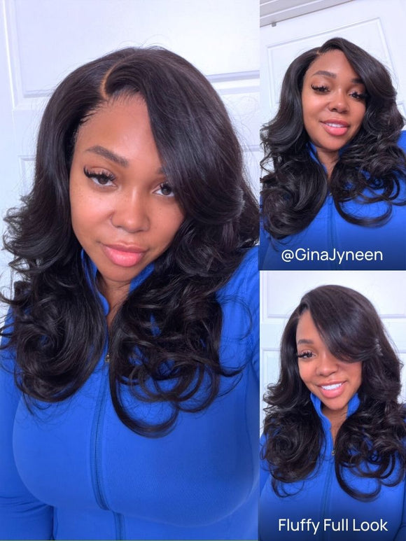 Klaiyi 7×5 Bye-Bye Slip Lace Wig Put On And Go Feathered Layer Left Side Part 200% Density with Invisible Drawstring