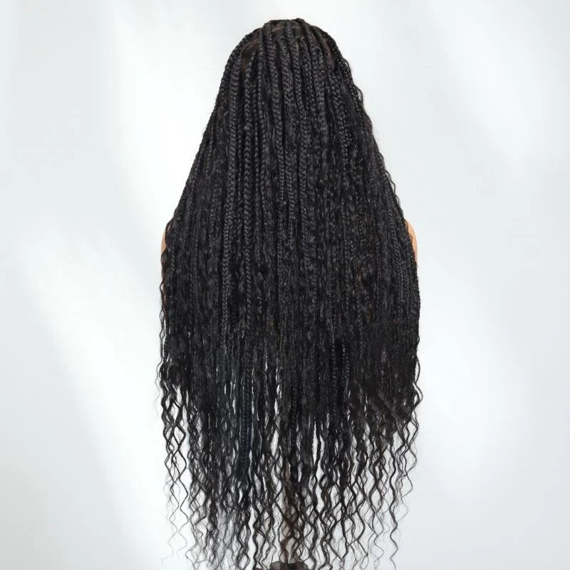Flash Sale Klaiyi Knotless Full Lace Box Braid Wig Boho Goddess Braided Wig with Baby Hair Curly Ends Wig