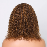 Klaiyi Piano Highlight Brown Jerry Curly BOB Wig 6x4.75  Pre-cut Glueless Lace Wear & Go Wigs Flash Sale