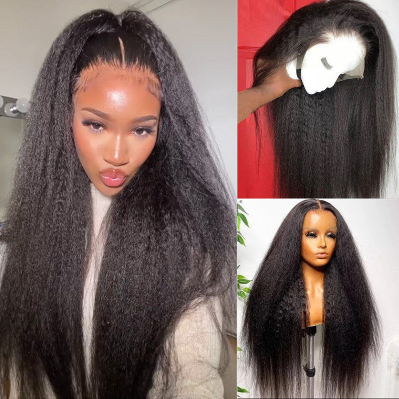 Extra 60% OFF |Kinky Straight Lace Front Wig with 4C Kinky Edge Wig