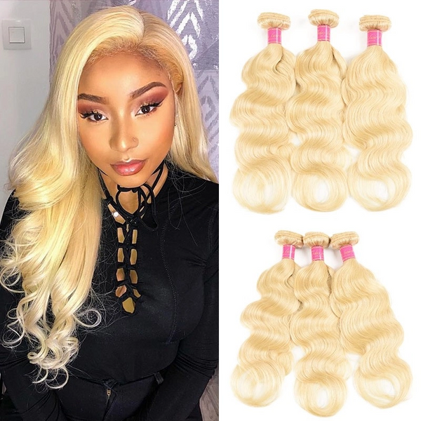 Brazilian Body Wave Blonde Hair Weaves 613 Color 3 Bundles/4 Bundles A Pack,  100% Human Hair Weave-Klaiyi Hair