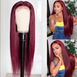 Klaiyi 180% Best Precolored 99J Silk Straight Lace Part Human Hair Wigs Flash Sale