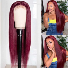 Klaiyi Best Precolored 99J Silk Straight Lace Part Human Hair Wigs Flash Sale