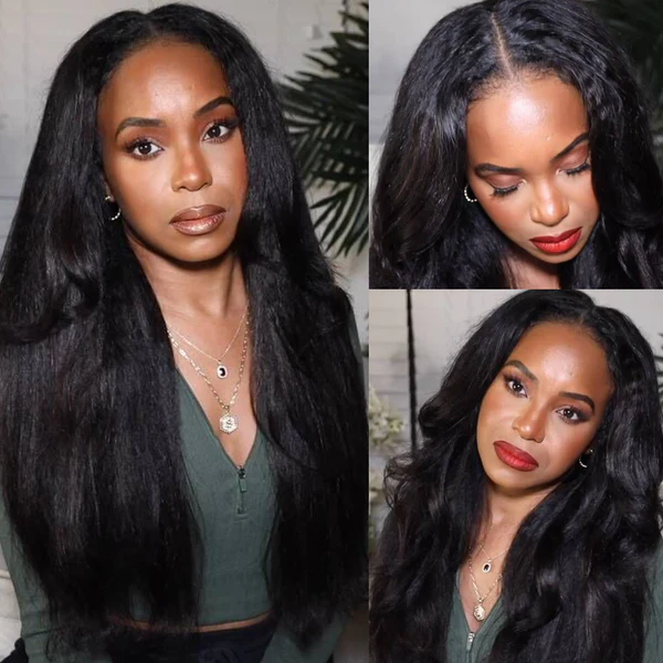 Klaiyi Yaki Straight 5x5 HD Lace Closure Glueless Wig Kinky Straight Human Hair 180% Density
