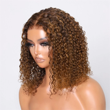Klaiyi Piano Highlight Brown Jerry Curly BOB Wig 6x4.75  Pre-cut Glueless Lace Wear & Go Wigs Flash Sale