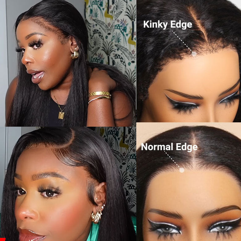 Klaiyi Yaki Straight Put On and Go Glueless Lace Wigs 7x5 Bye Bye Knots Pre-cut Human Hair Lace Wig Kinky Straight
