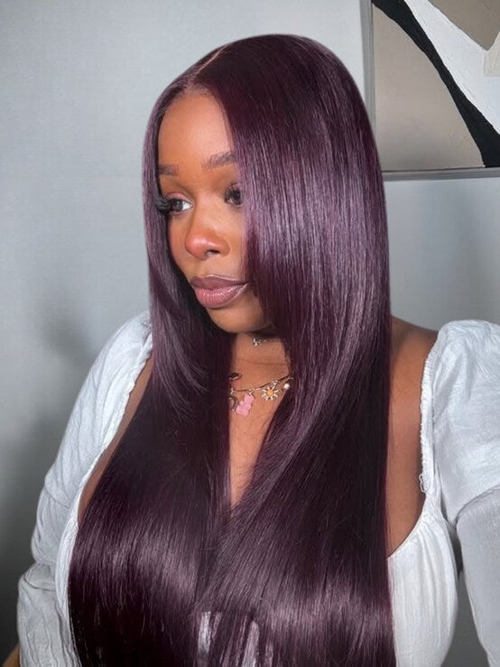 Klaiyi 7x5 And 13x4 Pre-Everything Lace Frontal Black Cherry Color Layered Cut Straight Glueless Wig Flash Sale