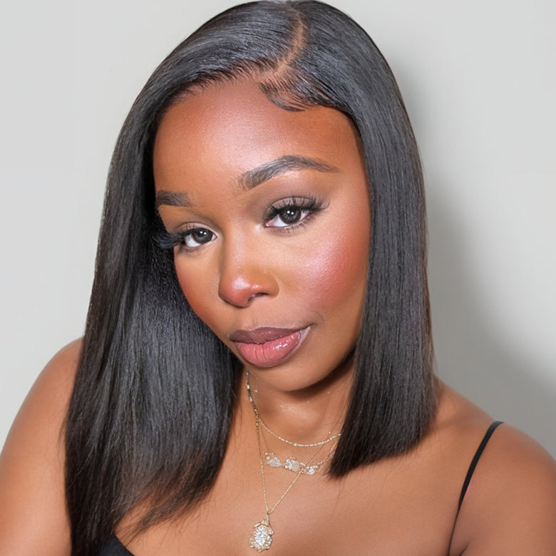 Klaiyi 7x5 Byebye Knots 90s Rachel Haircut Blunt Layered Wig with Side Part Bangs Put On and Go Glueless Human Hair Wig Flash Sale
