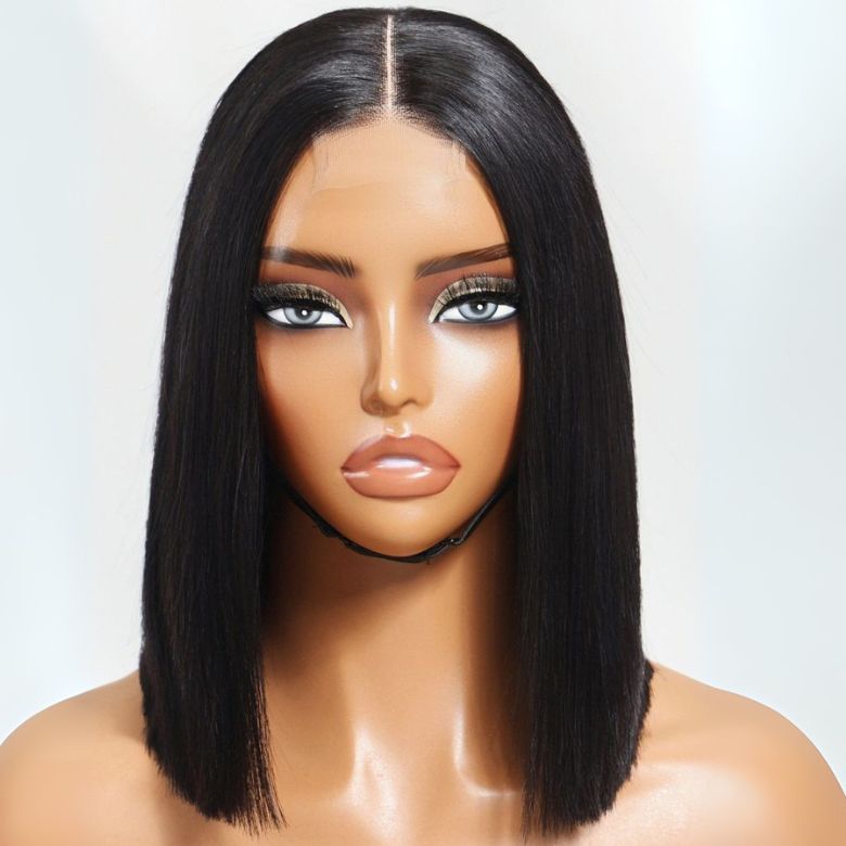 Klaiyi Silky Blunt Cut Glueless 2x6 Lace Closure Wig 200% Density Shoulder Length Bob Wig Flash Sale Pre Plucked & Bleached