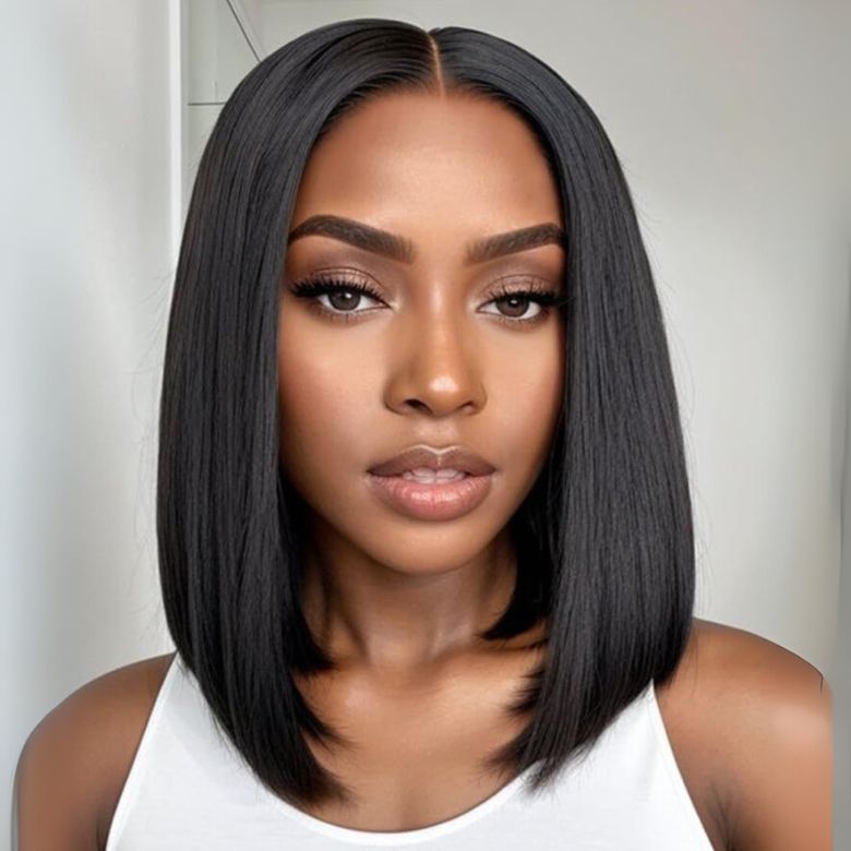 Klaiyi Silky Blunt Cut Glueless 2x6 Lace Closure Wig 200% Density Shoulder Length Bob Wig Flash Sale Pre Plucked & Bleached