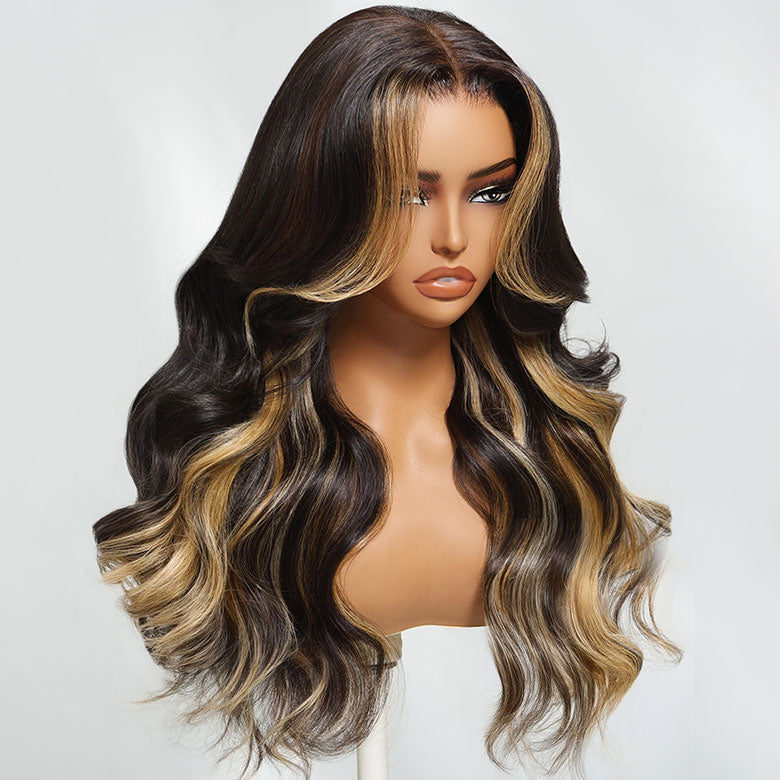Klaiyi Honey Caramel Highlights Body Wave 7x5 Bye Bye Knots Put on and go Glueless Wigs 100% Human Hair