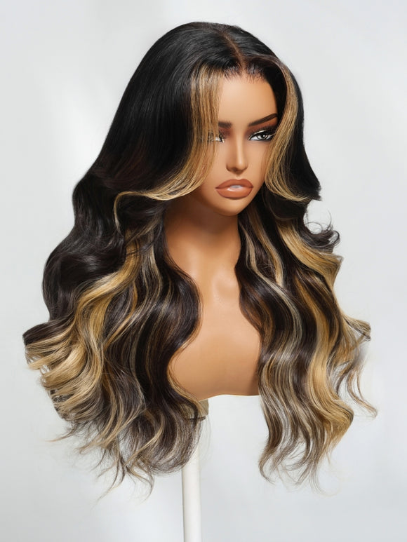 Klaiyi Honey Caramel Highlights Body Wave 7x5 and 13x4 Pre everything Wig Put on and go Glueless Wigs