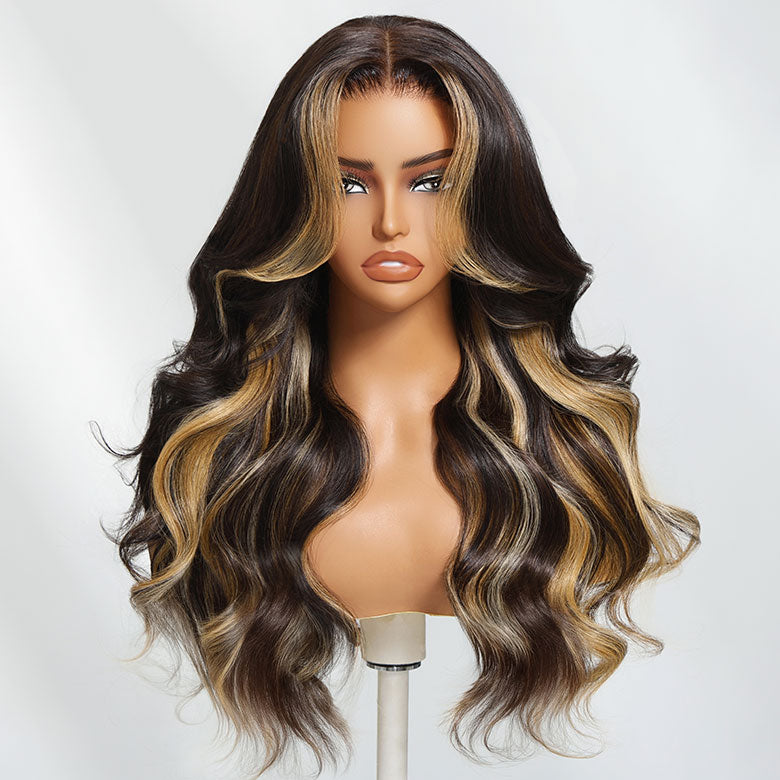 Klaiyi Honey Caramel Highlights Body Wave 7x5 Bye Bye Knots Put on and go Glueless Wigs 100% Human Hair