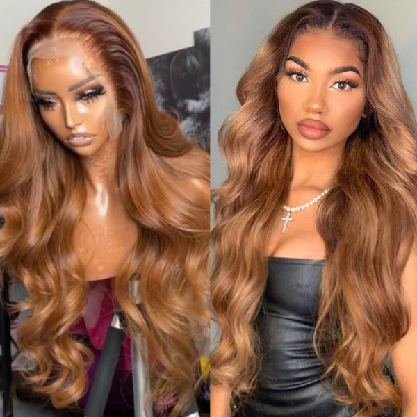 Klaiyi Ginger Spice Brown Body Wave Lace Front Wigs Human Hair