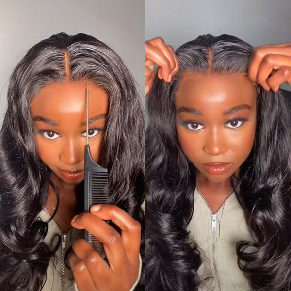 Klaiyi 180% Body Wave/Straight/Curly Hair 5x5 HD Transparent Lace Wig Pre-Cut Put On and Go Glueless Wig