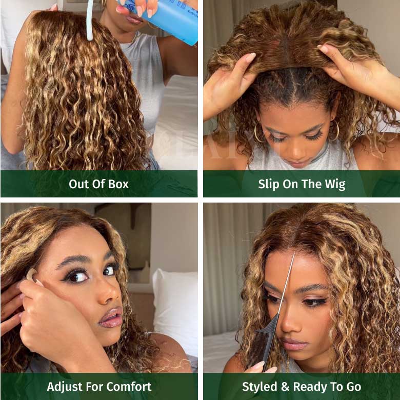 18"-24"| Honey Blonde Highlight Water Wave 7x5 Bye Bye Knots Wigs Flash Sale