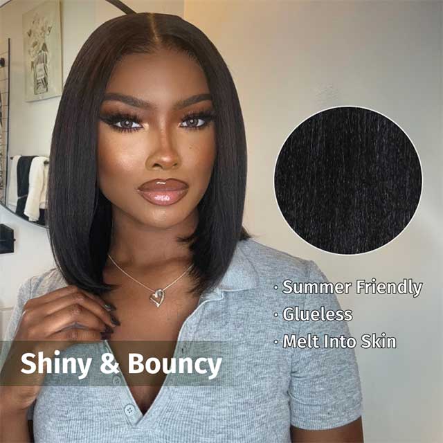 Extra 50% Off,Code: HALF50 | Klaiyi Yaki Straight Put On and Go Glueless Bob Wig 7x5 Pre-Cut Lace Closure Wig Beginner Friendly