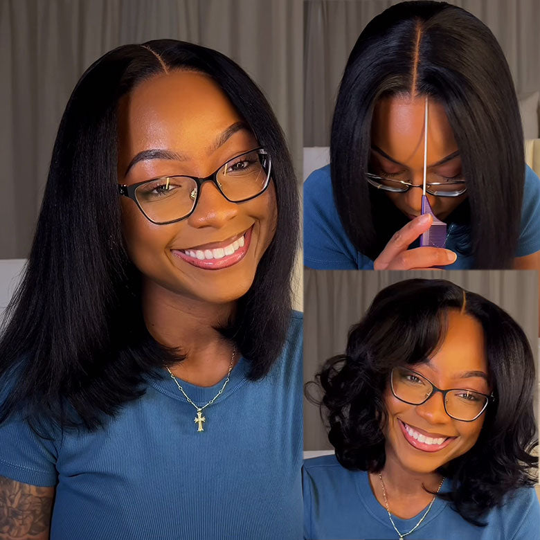 Klaiyi Yaki Straight Put On and Go Glueless Bob Wig 7x5 Pre-Cut Lace Closure Wig Beginner Friendly Flash Sale