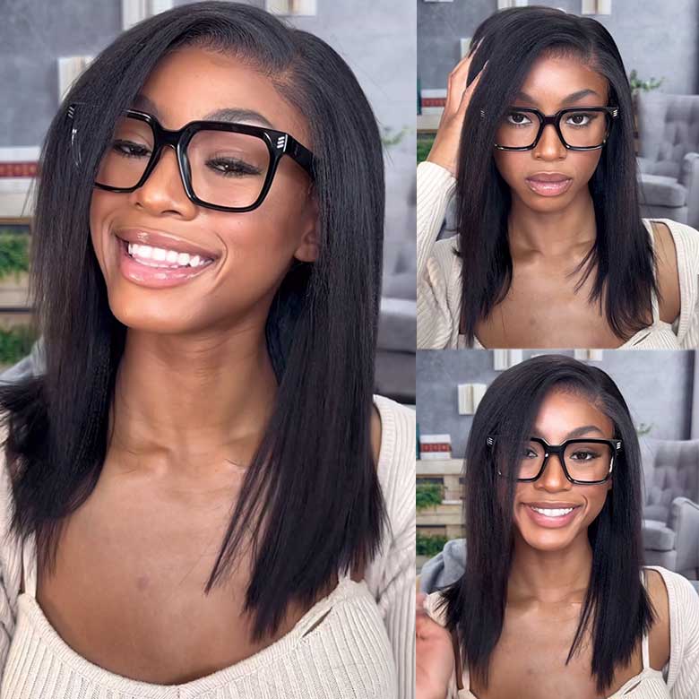 Klaiyi Yaki Straight Put On and Go Glueless Bob Wig 7x5 Pre-Cut Lace Closure Wig Beginner Friendly Flash Sale