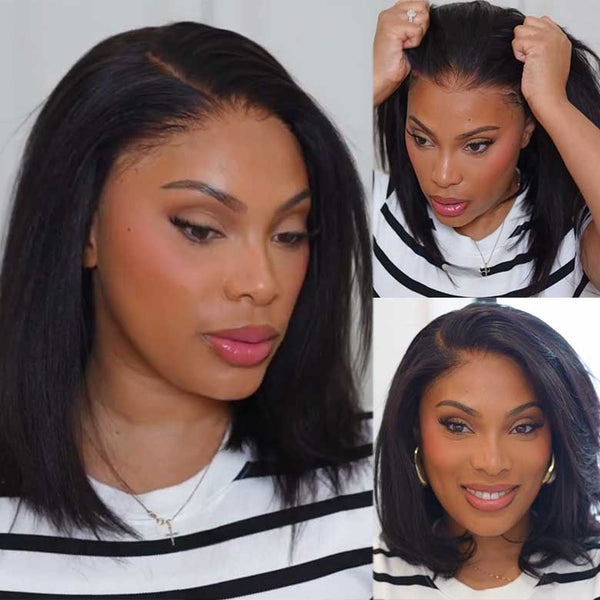 Extra 50% Off,Code: HALF50 | Klaiyi Yaki Straight Put On and Go Glueless Bob Wig 7x5 Pre-Cut Lace Closure Wig Beginner Friendly