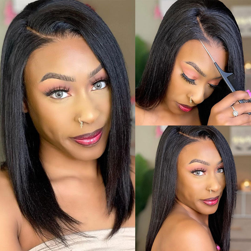 Buy 1 Get 1 Free,Code:BOGO |Klaiyi Yaki Straight Put On and Go Glueless Bob Wig 7x5 Pre-Cut Bye Bye Knots Wig 4.0